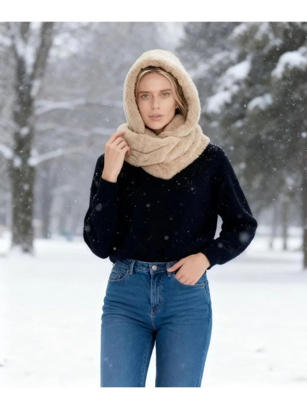 Cozy Faux Fur Hooded Infinity Scarf Combo | Winter Head & Neck Wrap for All